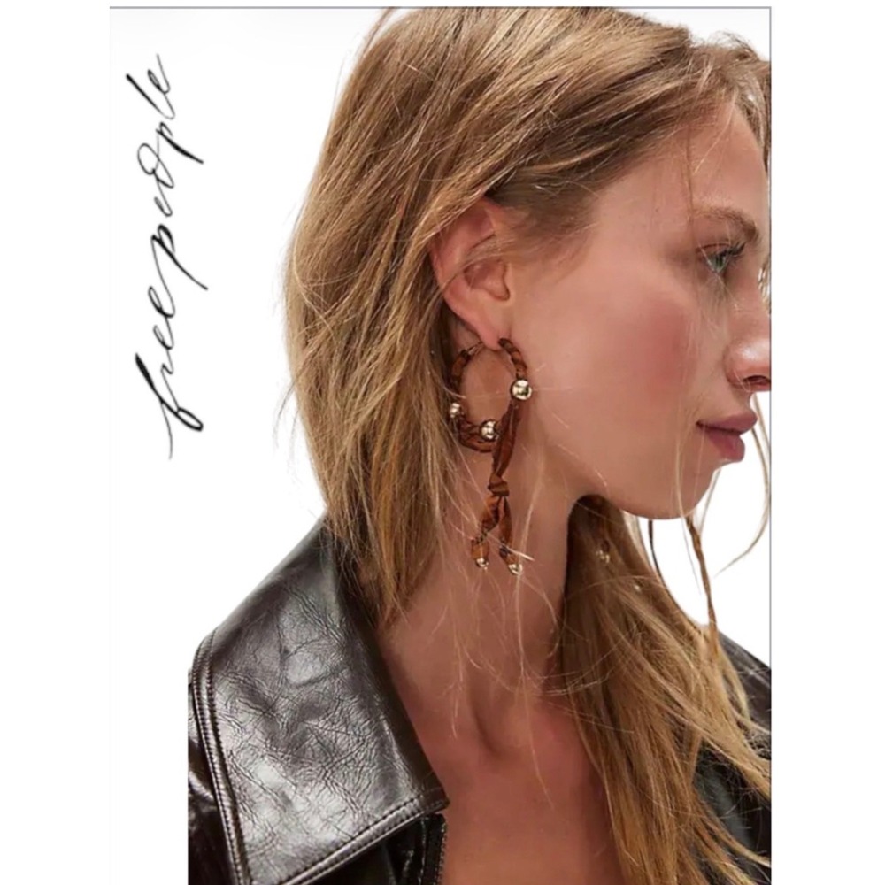 Free People Lingering Love Hoops Gold Brown new nwt boho festival western